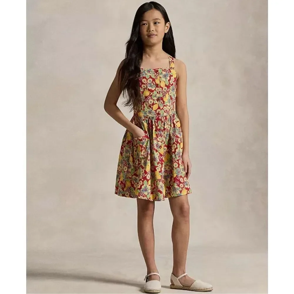 Polo Ralph Lauren NWT Girls Classic Portifino Lemon-Floral Slub Dress Multicolor